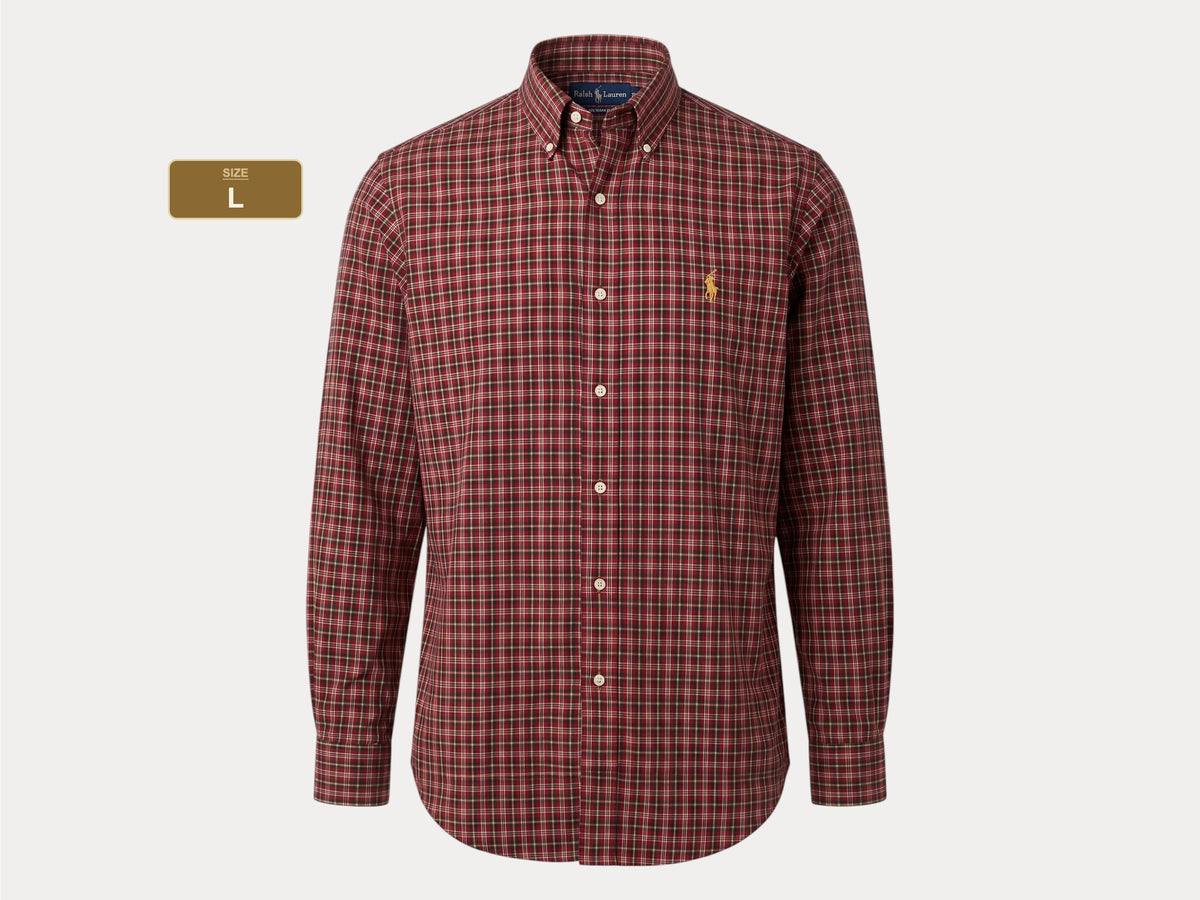 Ralph Lauren Classic Fit Button-Down Shirt Large | Red Tartan Plaid Cotton | Mens Classic Shirt