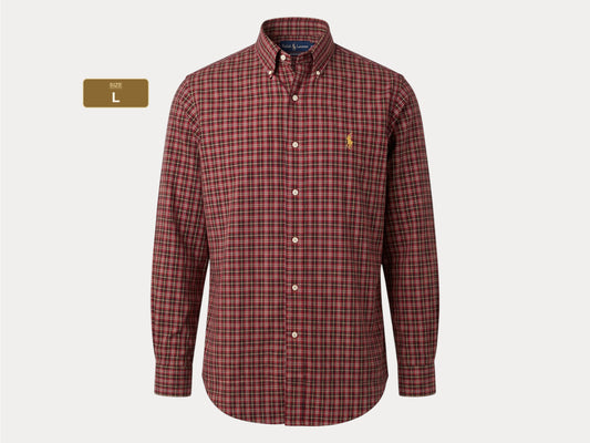 Ralph Lauren Classic Fit Button-Down Shirt Large | Red Tartan Plaid Cotton | Mens Classic Shirt
