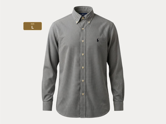Ralph Lauren YARMOUTH Button-Down Shirt Large | Black White Houndstooth Cotton | Mens Classic Shirt