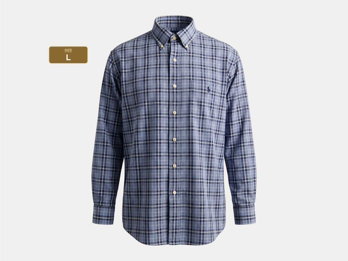 Ralph Lauren BLAKE Button-Down Shirt Large | Blue Black Plaid Cotton | Mens Classic Shirt-AJ357 Studio