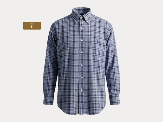 Ralph Lauren BLAKE Button-Down Shirt Large | Blue Black Plaid Cotton | Mens Classic Shirt