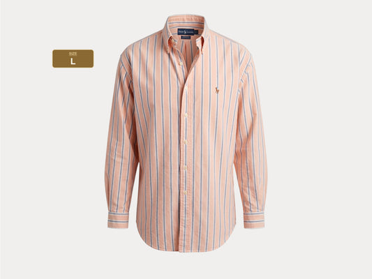 Ralph Lauren YARMOUTH Button-Down Shirt 16-32/33 Large | Peach Blue Stripe Cotton Oxford | Vintage Mens Shirt