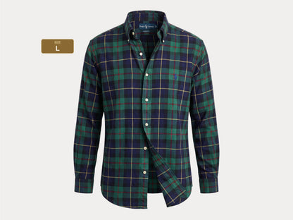 Ralph Lauren Classic Fit Button-Down Shirt Large | Green Navy Tartan Plaid | Mens Classic Shirt