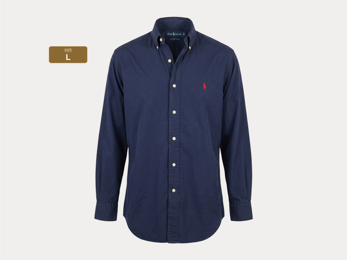 Ralph Lauren BLAKE Button-Down Shirt Large | Solid Navy Two-Ply Cotton | Mens Classic Shirt-AJ357 Studio