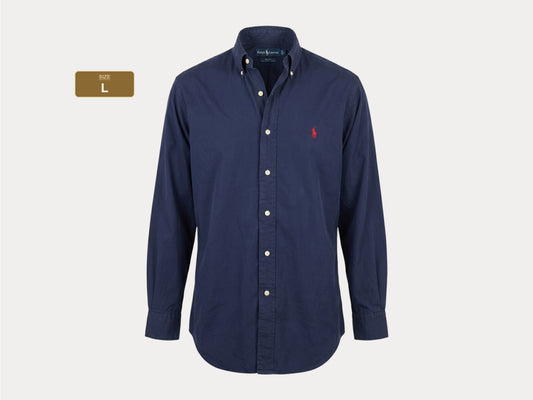 Ralph Lauren BLAKE Button-Down Shirt Large | Solid Navy Two-Ply Cotton | Mens Classic Shirt