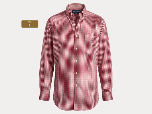 Ralph Lauren Golf TILDEN Button-Down Shirt Large | Red White Gingham Check Cotton | Mens Classic Golf Shirt