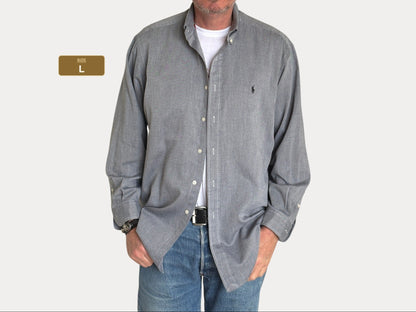 Vintage Ralph Lauren Yarmouth Shirt Grey Cotton – Size 16-33