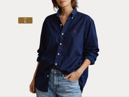 Ralph Lauren BLAKE Shirt Large Navy Cotton Button Down Red Pony