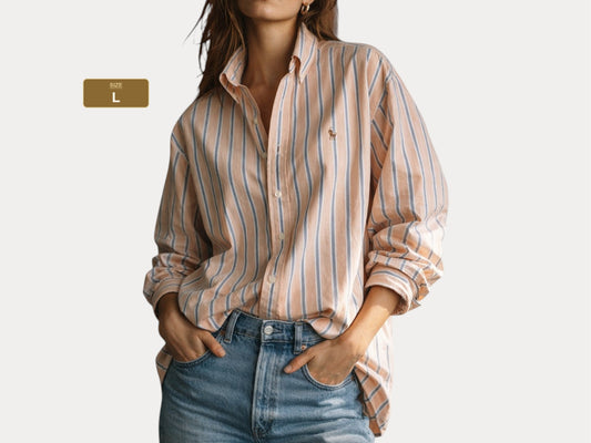 Ralph Lauren Yarmouth Shirt 16-33 Orange Striped Oxford Cotton Button Down