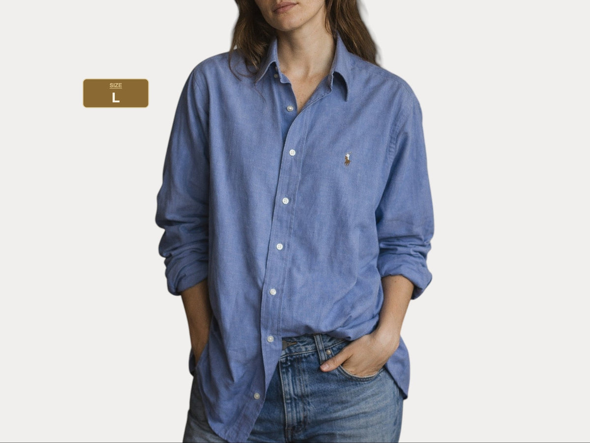 Ralph Lauren Yarmouth Shirt 16-32 Blue Pinpoint Oxford Cotton Button Up