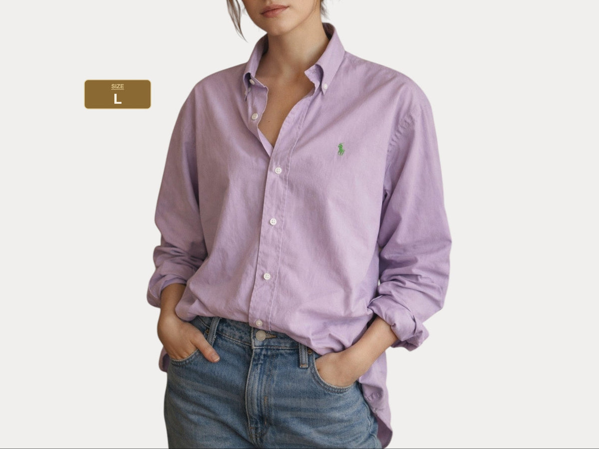 Ralph Lauren Custom Fit Shirt Large Purple Cotton Button Up Pony Logo