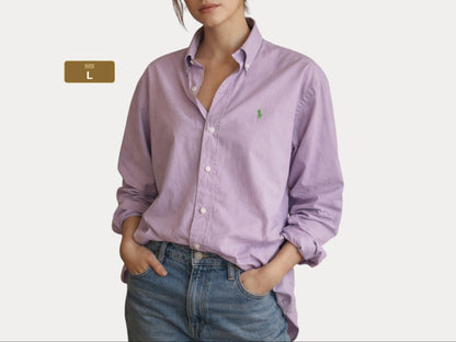 Ralph Lauren Custom Fit Shirt Large Purple Cotton Button Up Pony Logo
