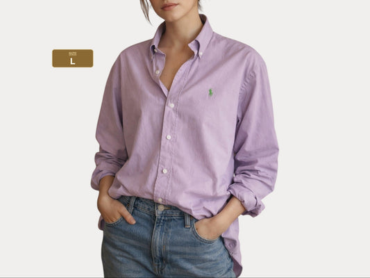 Ralph Lauren Custom Fit Shirt Large Purple Cotton Button Up Pony Logo