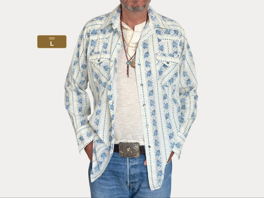 Talla L. Auténtica camisa vaquera Sears vintage de los años 70 —Estampado floral.