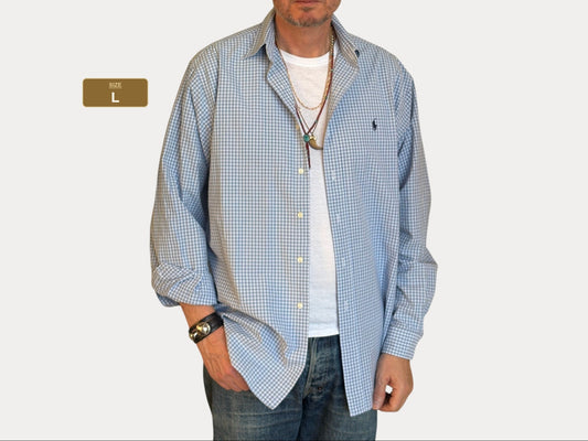 Polo Ralph Lauren Lowell Sport Shirt L Blue Gingham 2-Ply Cotton