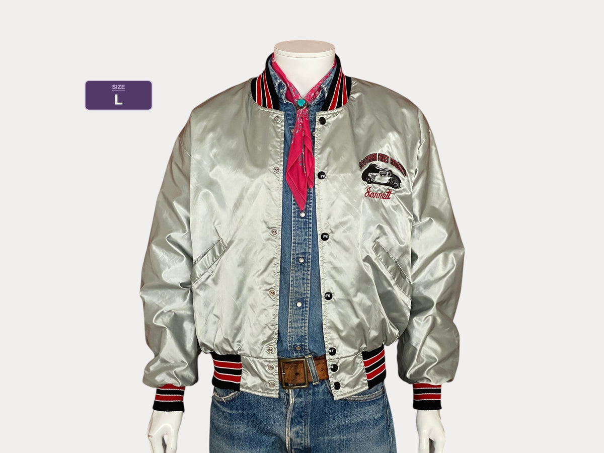 Size L. Made In USA Vintage 80s satin bomber Jacket-AJ357 Studio