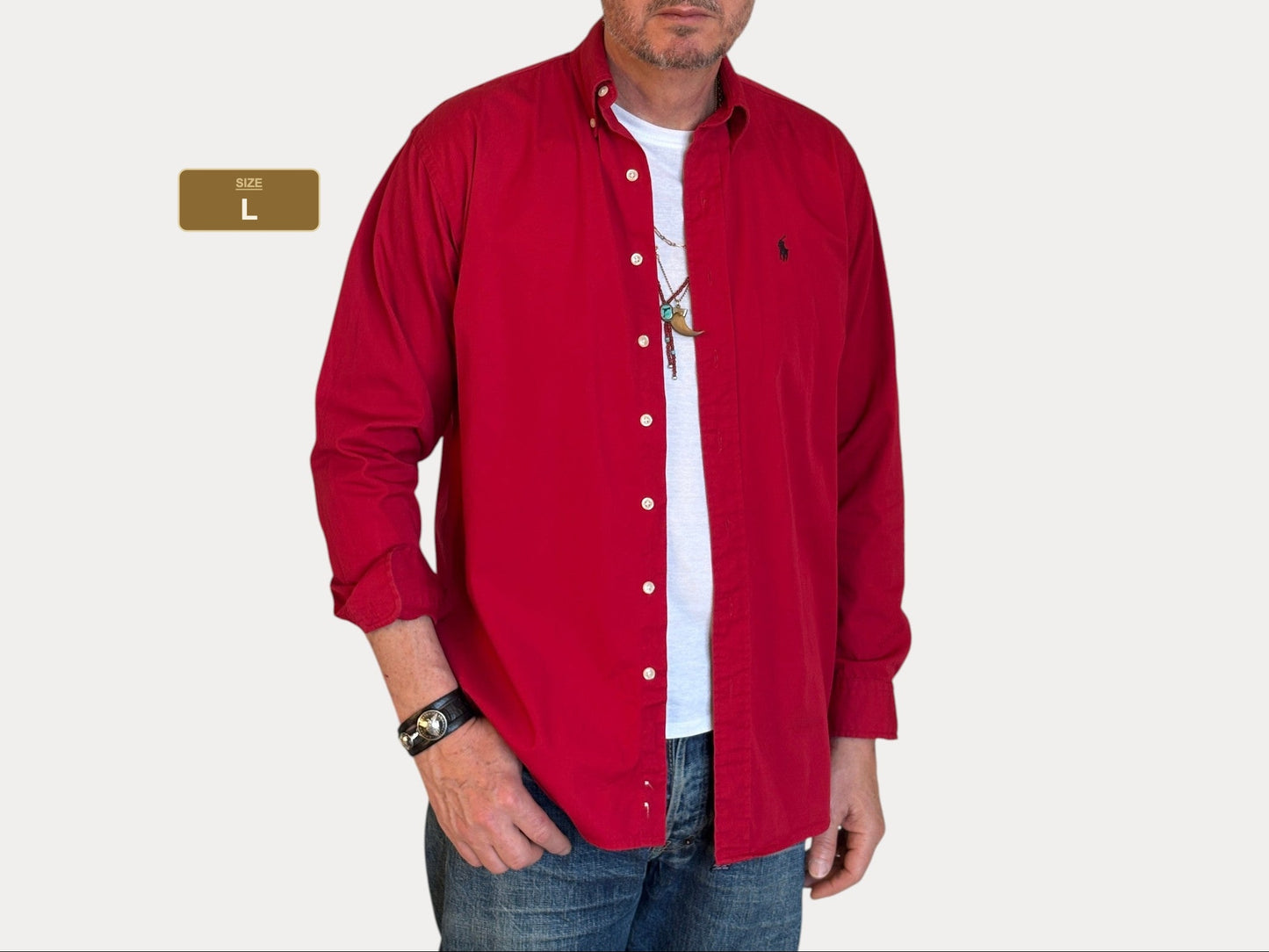 Ralph Lauren Shirt Large Red 100% Cotton Vintage Button Down