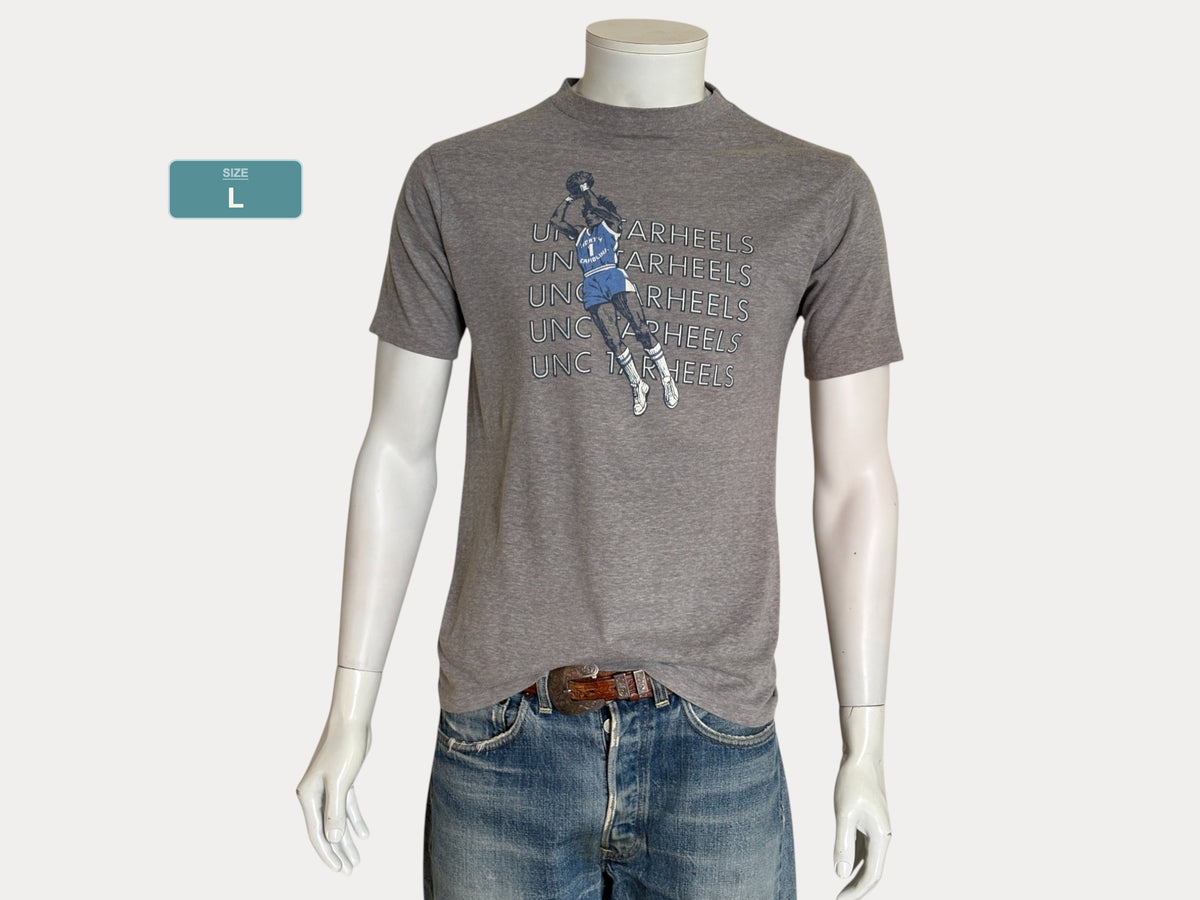 Vintage 80s Single Stitch UNC TarHeels basketball t-shirt – retro graphic print . Made in USA- Large-AJ357 Studio
