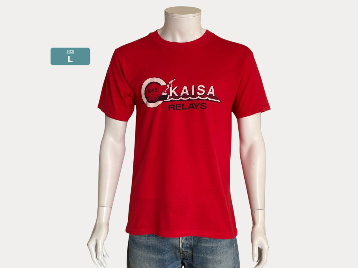 Vintage 1988 KAISA Relays tee – bold aquatic competition graphic with retro energy. Large-AJ357 Studio