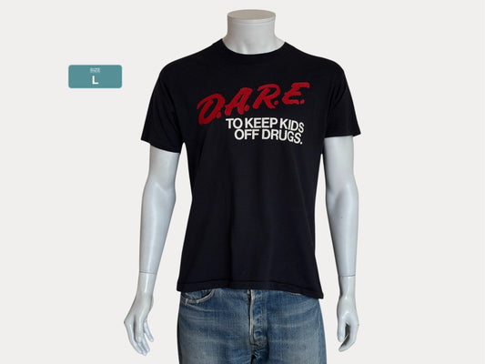 Vintage 80s D.A.R.E. T-Shirt 90s Black “To Keep Kids Off Drugs” Anti-Drug Program Tee Bold Red White Graphic. Large