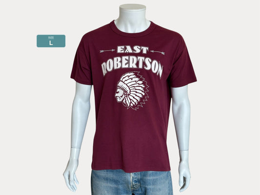 Vintage East Robertson T-Shirt Maroon Native Graphic 90s High School Spirit Tee Arrows & Headdress Print. Large