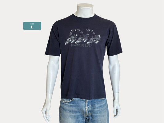 Vintage Club Med Playa Blanca T-Shirt – Size L – 1980s Graphic Sneakers Tee – Made in USA