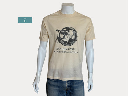 Vintage 1990 Skagenapoli Trans-European Biathlon T-Shirt – Denmark to Italy Route Map Tee. Large-AJ357 Studio