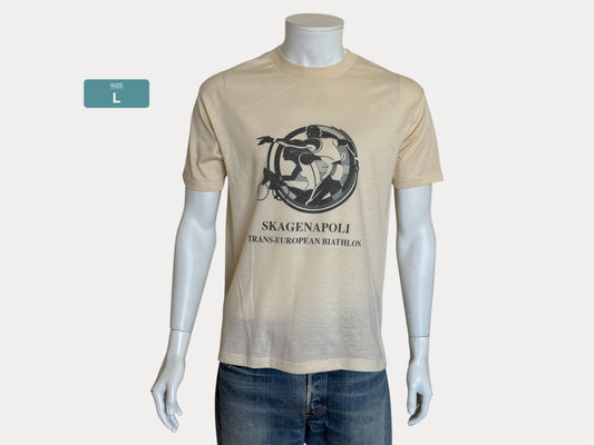 Vintage 1990 Skagenapoli Trans-European Biathlon T-Shirt – Denmark to Italy Route Map Tee. Large