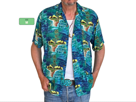 Vintage 90s Hawaiian Rayon Shirt by Ocean Current | Size Medium