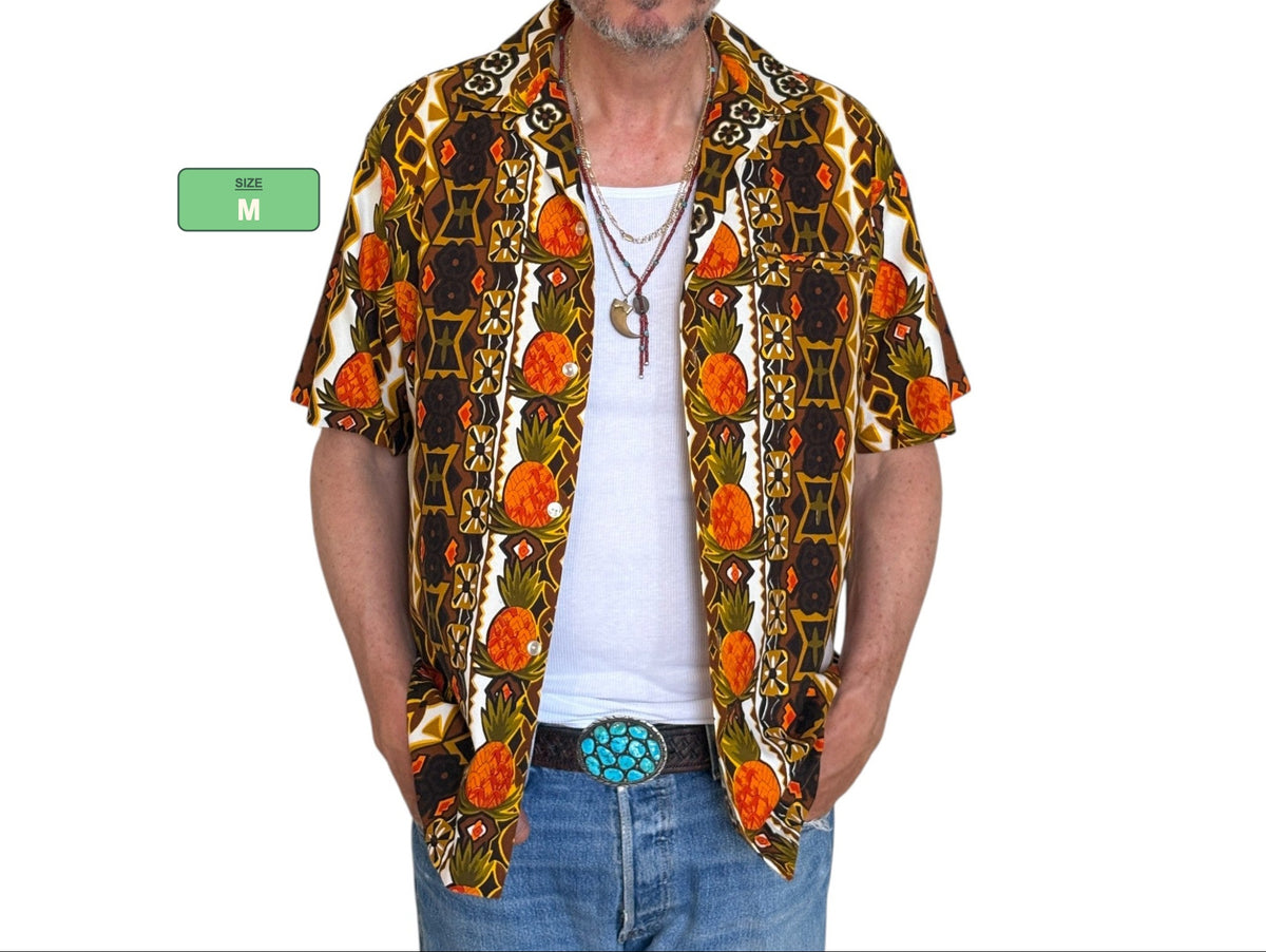 Chemise hawaïenne vintage en coton des années 60, fabriquée à Hawaï | Taille M