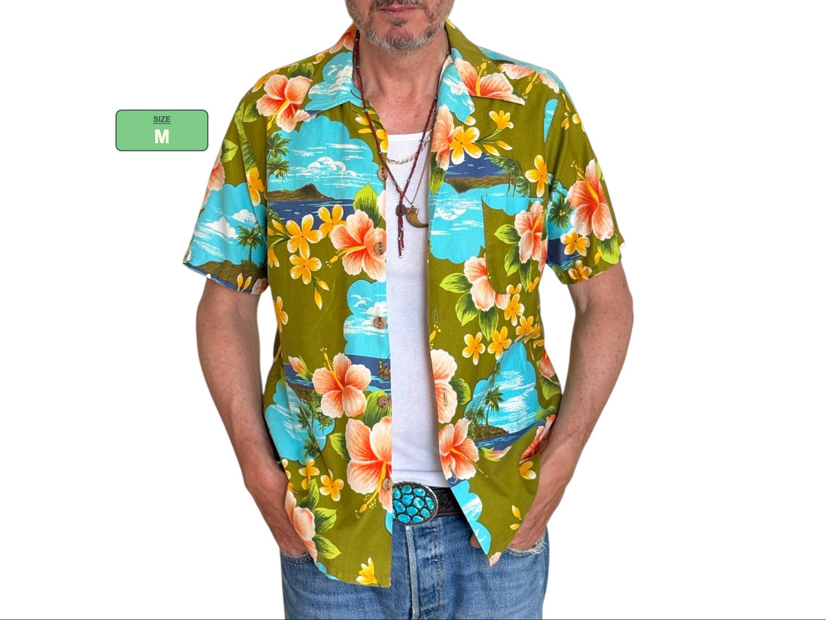 Vintage 70s Hawaiian Cotton Shirt Made in Hawaii | Size M