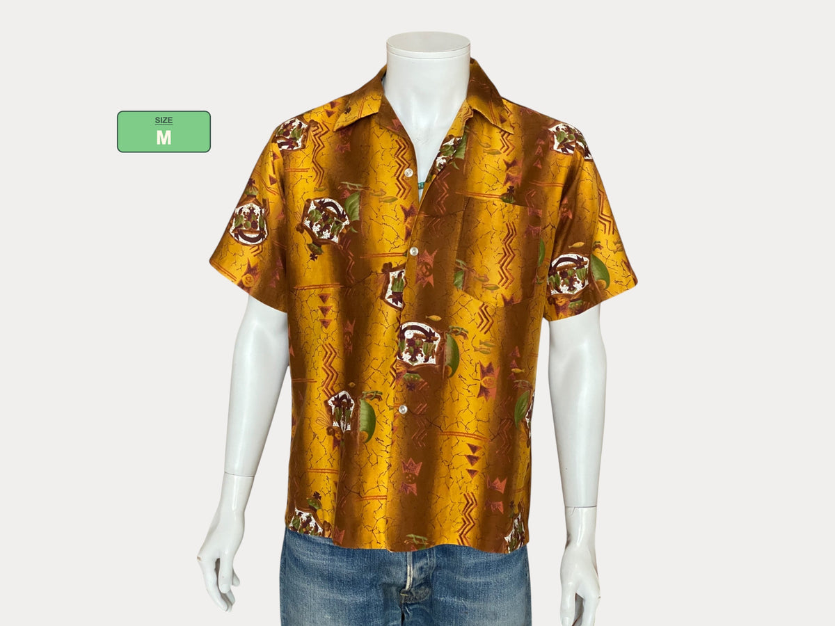 Chemise hawaïenne vintage en satin de coton des années 90, taille moyenne – Collection tropicale rétro
