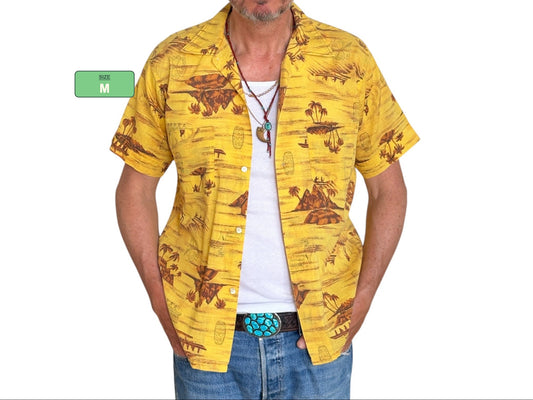 Vintage 60s Hawaiian Yellow By Impala Cotton Shirt - Size M | Retro Style