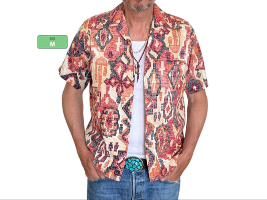 Medium Size Vintage 70s Hawaiian Barkcloth Cotton Shirt - Island Collectible