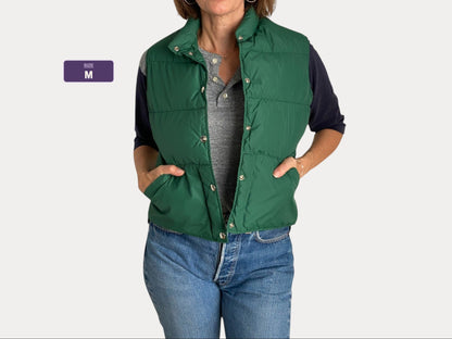Chaleco de plumas vintage L.Lbean, talla mediana para mujer.
