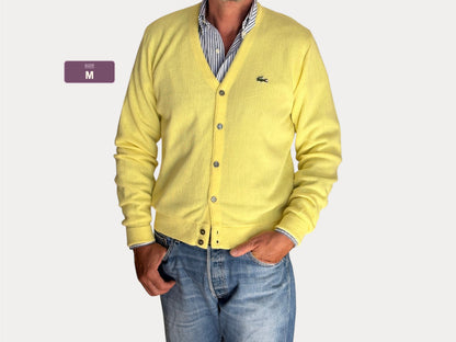 Vintage 80s Izod Lacoste Yellow Knit Cardigan — Medium