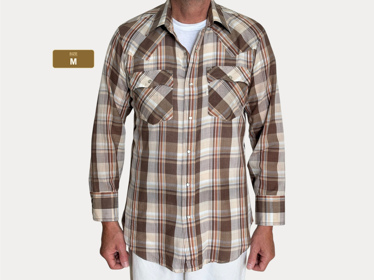 Vintage 1970s Levi’s Western Plaid Shirt — Pearl Snap — Size Medium