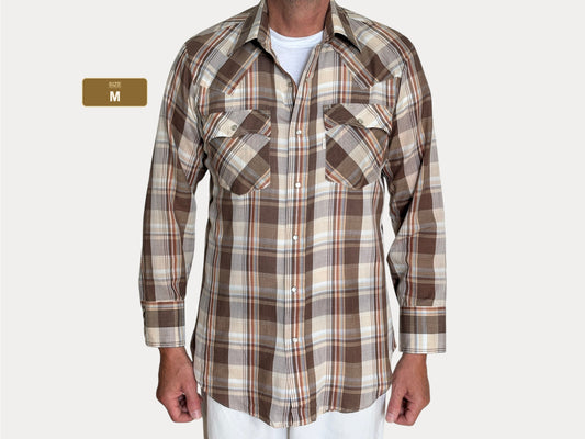 Vintage 1970s Levi’s Western Plaid Shirt — Pearl Snap — Size Medium