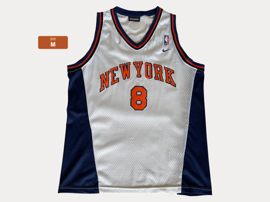 Nike New York Knicks No. 8 Jersey Size M White Orange Navy Mesh NBA Early 2000s