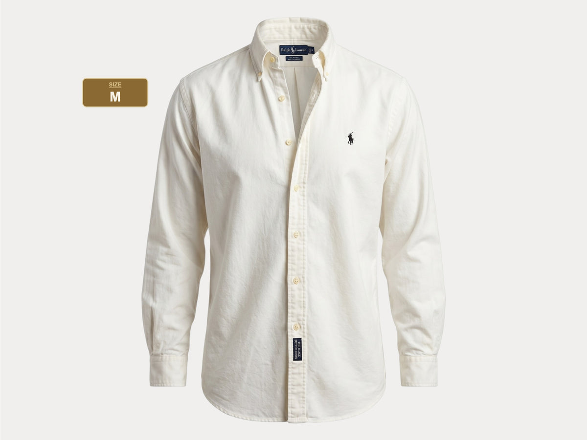 Ralph Lauren BLAIRE Button-Down Shirt Medium | Solid White Cotton | Made in USA | Mens Classic White Shirt