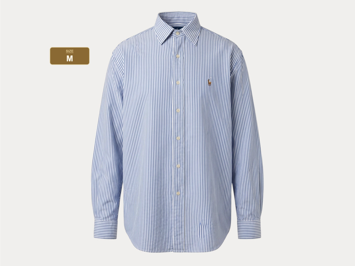 Ralph Lauren YARMOUTH Button-Down Shirt Medium | Blue White Stripe Cotton | Made in USA | Preppy Mens Oxford Shirt-AJ357 Studio