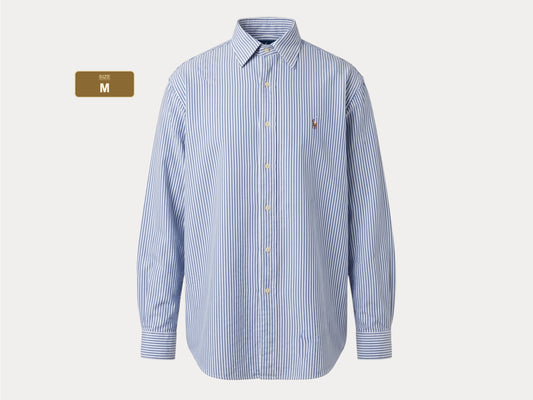 Ralph Lauren YARMOUTH Button-Down Shirt Medium | Blue White Stripe Cotton | Made in USA | Preppy Mens Oxford Shirt