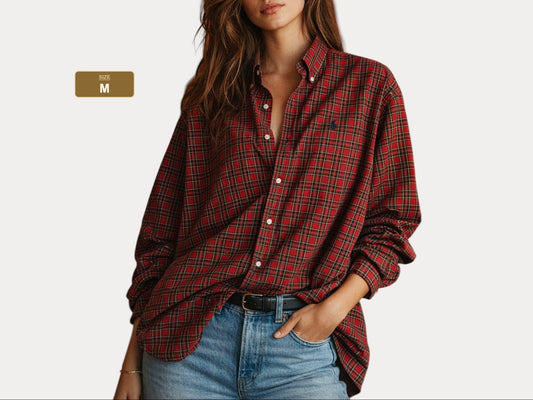 Ralph Lauren BLAKE Shirt Medium Red Plaid Cotton Button Down