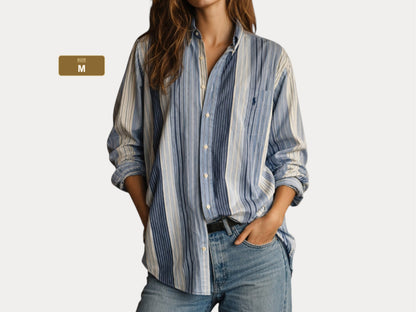 Ralph Lauren BLAIRE Shirt Medium Blue Striped Cotton Button Down