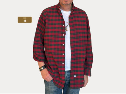 Ralph Lauren Shirt Medium Red Green Tartan Plaid 100% Cotton Vintage