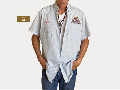 Camisa de trabajo vintage Miller a rayas, grande. Fabricada en EE. UU.