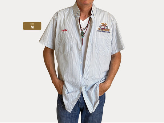 Camisa de trabajo vintage Miller a rayas, grande. Fabricada en EE. UU.