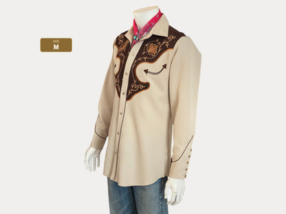 Chemise western vintage brodée H Bar C des années 70, taille moyenne