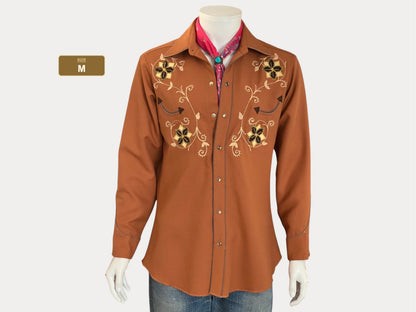 Chemise western vintage brodée H Bar C des années 70, taille moyenne
