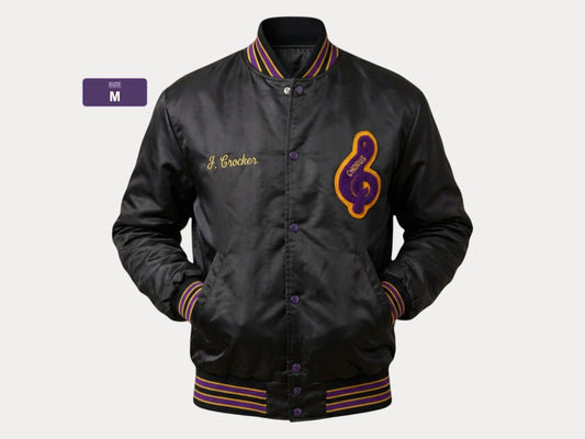 Vintage 80s Neef “Chorus Sims Singers” Baseball Jacket | Black & Gold Nylon Varsity Style | Made in USA | Size Medium | AJ357 Studio